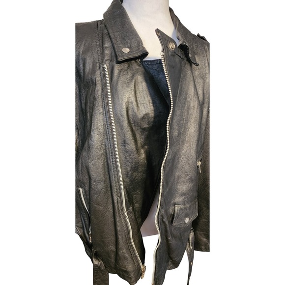 VTG Accent's On Outerwear Black Leather Motorcycle Jacket Mens XL - FLAWED - Picture 6 of 11